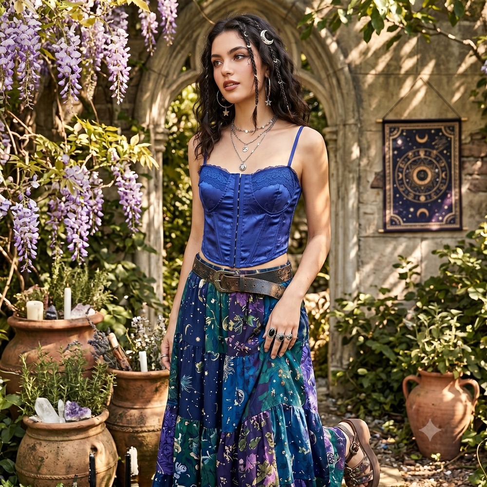 PacSun Y2K Satin Lace Corset Top LA Hearts Blue Top Whimsigoth Lace Up Small - Picture 4 of 8